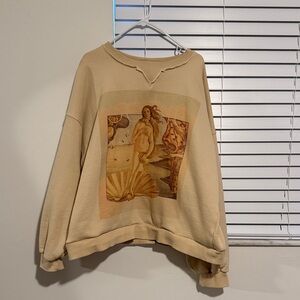 Selkie Beige Graphic Crewneck Sweatshirt with Vintage Art Print
